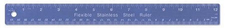 6"/15 cm Flexible Stainless Steel Blue Coated Ruler w/ Cork Backing